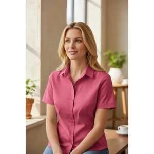 Coldwater Creek Womens Pink Short Sleeve Button Down Shirt Size 12 No Iron